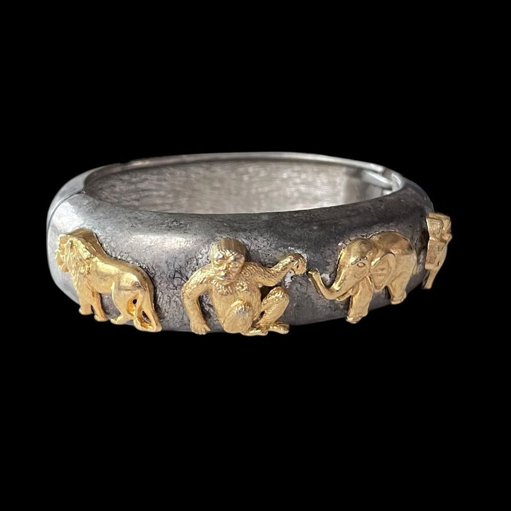 Vintage Mixed Metal Safari Animals Clamper Bracelet